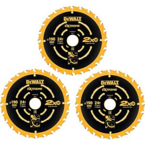 Dewalt DT10399-QZ 190mm x 30mm 24T Extreme Circular Saw Blades - Pack Of 3