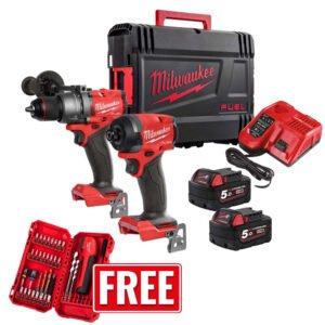 Milwaukee M18 FPP2A3-502X 2 Piece 18V FUEL Brushless Power Tool Kit, 2x 5.0Ah Batteries, Charger & Case
