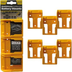 StealthMounts YELLOW Battery Mounts for Dewalt 18V & Flexvolt Batteries - Pack of 6