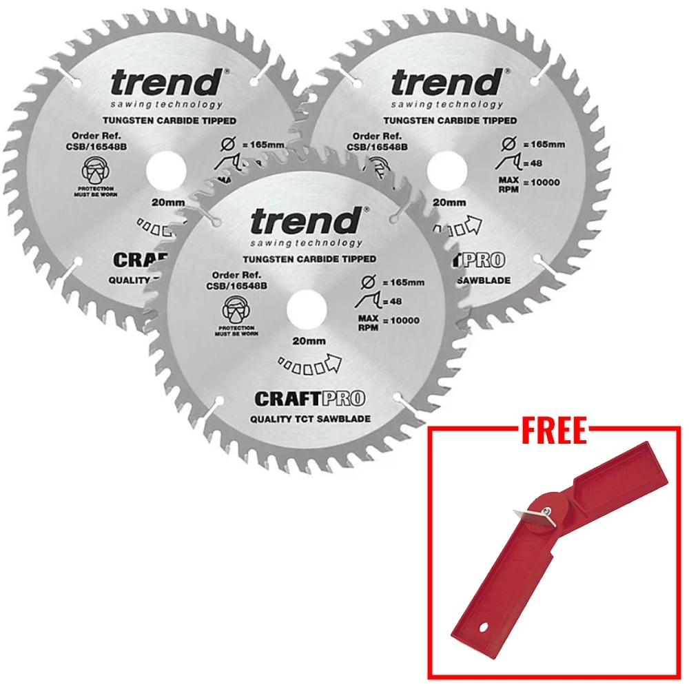 Trend CSB/165/3PK/A 165mm x 20mm 48T Circular Saw Blades - Pack of 3
