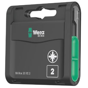 Wera 'Bit-Box 20' Extra Tough 25mm PZ2 Screwdriver Bits - Pack of 20